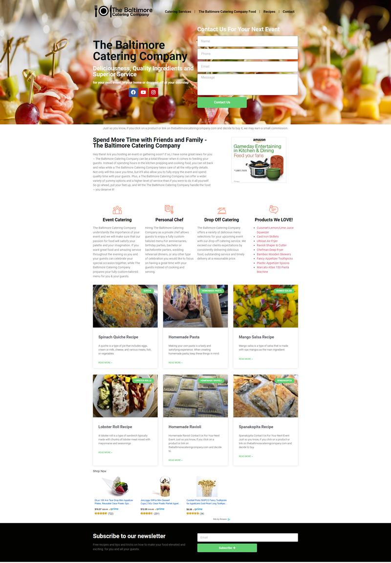 Baltimore catering website design example by Maryland Web Design