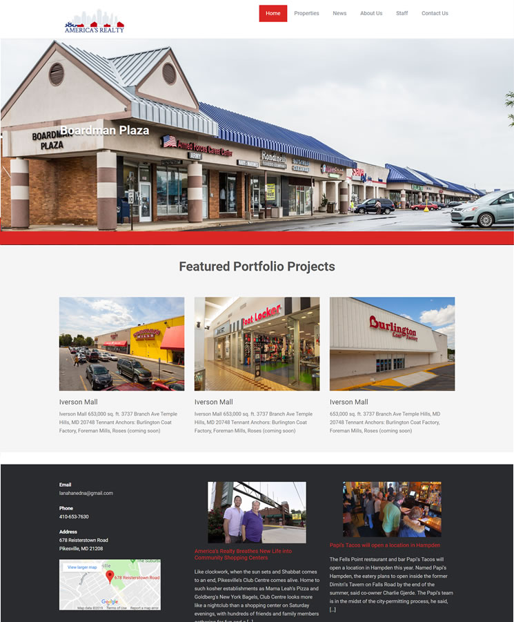 Commercial real estate website design example in Baltimore by Maryland Web Design