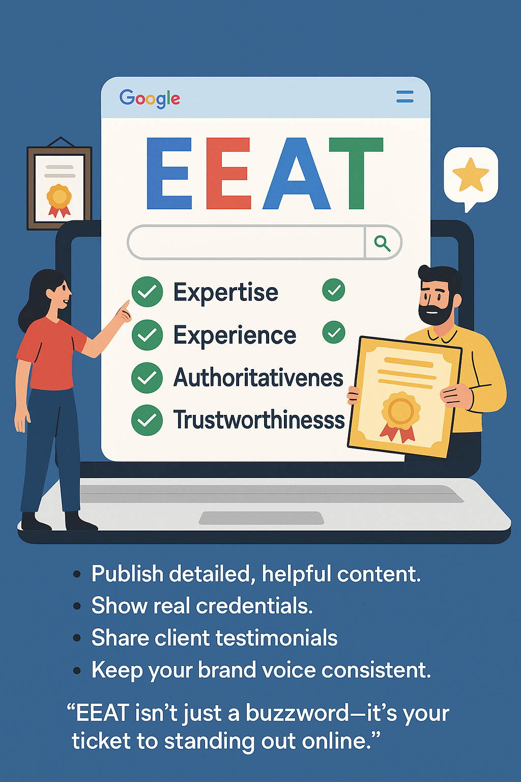 Google E-E-A-T experience expertise authority and trust for Baltimore SEO