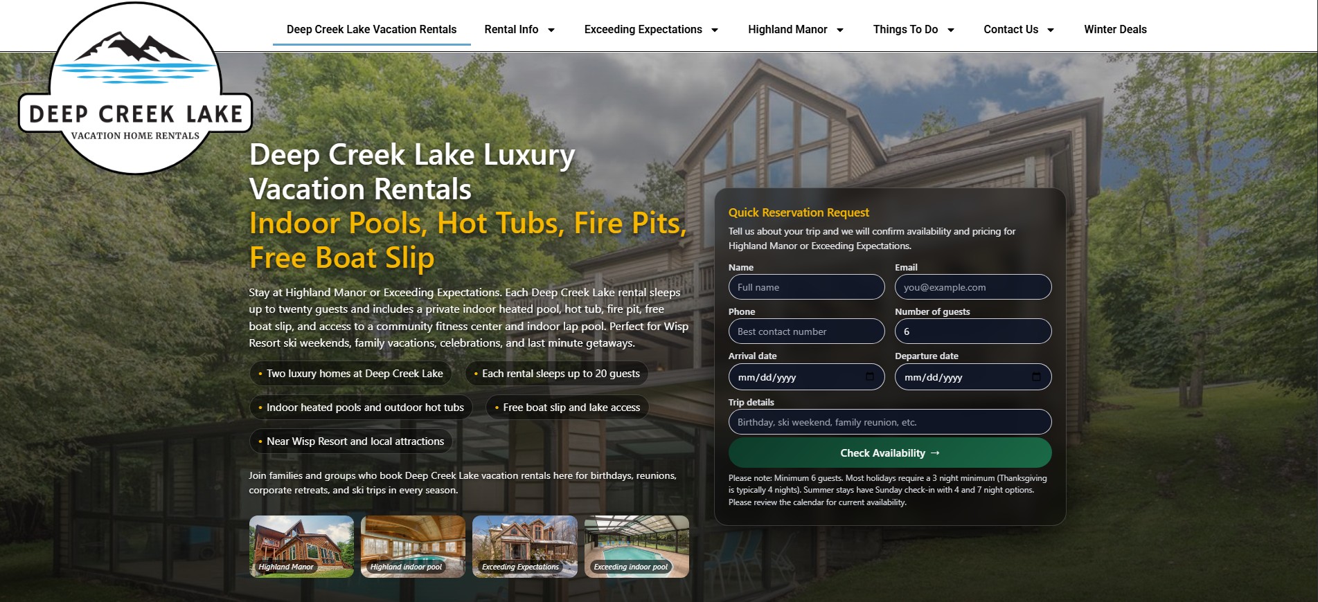 Deep Creek Lake vacation rental website design case study by Maryland Web Design