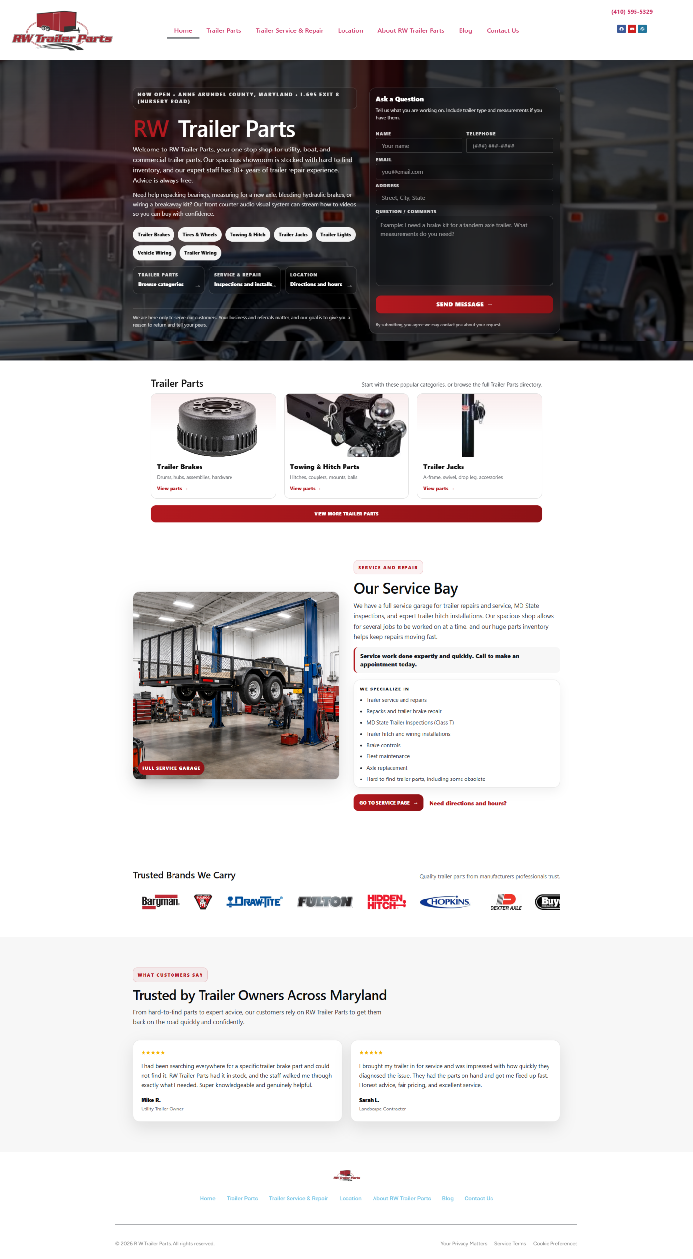 RW Trailer Parts website design project