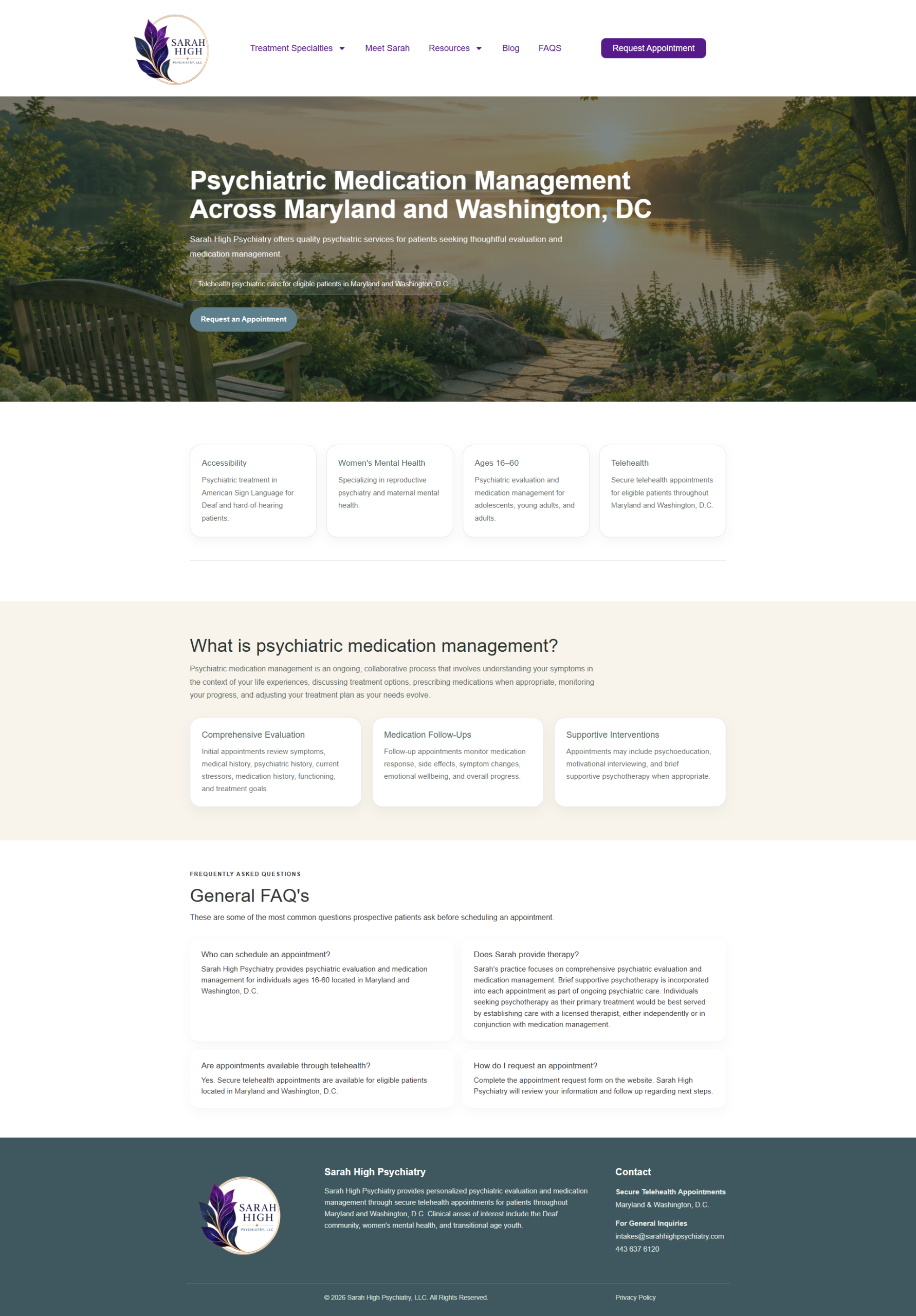 Sarah High Psychiatry responsive website design