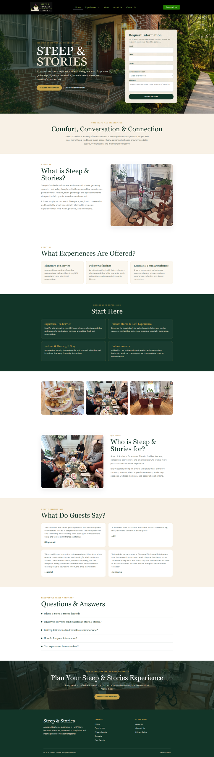 Steep and Stories Maryland small business website